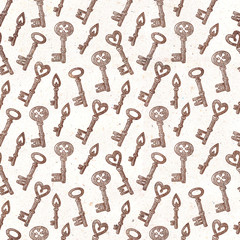 Seamless pattern with vintage keys on textured background