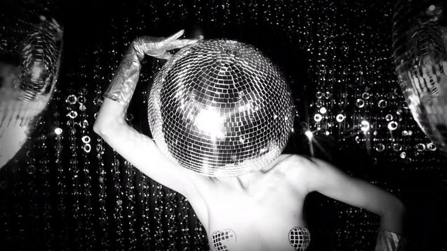 disco woman with mirror ball for head