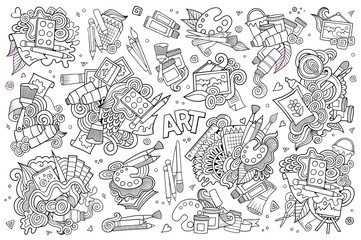 Art and paint materials doodles hand drawn vector symbols