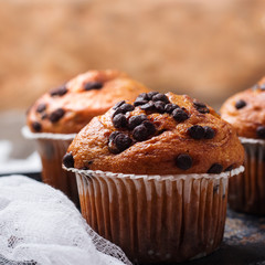 Homemade chocolate chip muffins for breakfast
