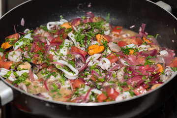 The healthy diet,  seafood and vegetables