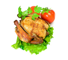 Grilled chicken isolated Top view