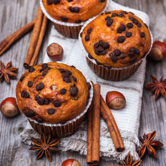 Homemade chocolate chip muffins for breakfast