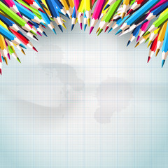 School background with colorful pencils
