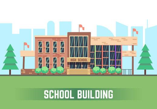School building. Vector flat education concept