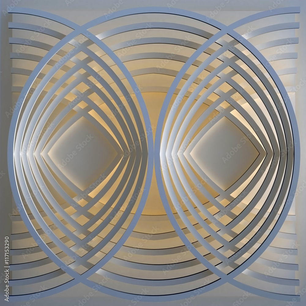 Poster 3d illustration. abstract architectural background based on the structure of overlapping circles. re
