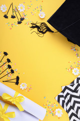 Yellow black and white theme graduation background