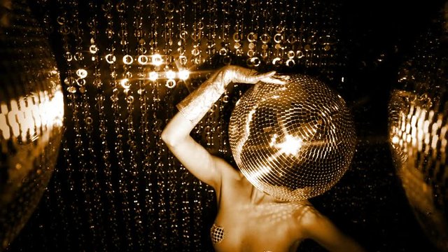 disco woman with mirror ball for head