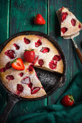 rstic summer strawberry  cake on cast iron pan