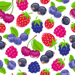 Assorted berries vector seamless pattern.