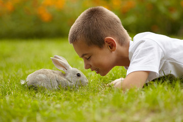 little boy with rabbit