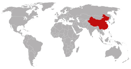 Fototapeta na wymiar China on the world map