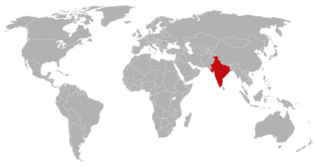 Fototapeta na wymiar India on the world map