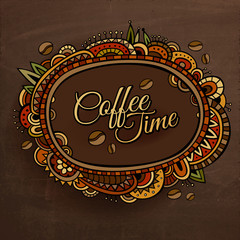 Coffee time decorative border label design.