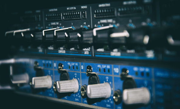 Audio effects processors rack on radiostation.
