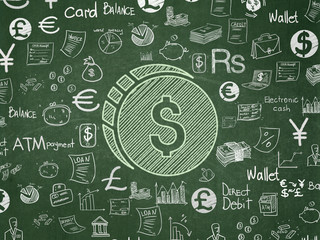 Money concept: Dollar Coin on School board background