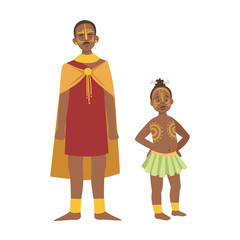 Chief And His Son In Skirt From African Native Tribe