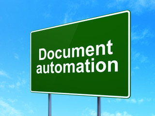 Finance concept: Document Automation on road sign background