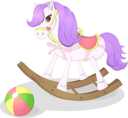 Kids toys, cartoon vector illustration. Little cute pony with ball