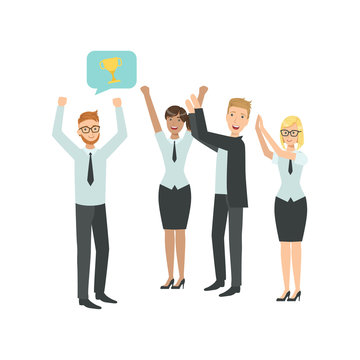Manager Sharing Good News With Cheering Colleagues Teamwork Illustration