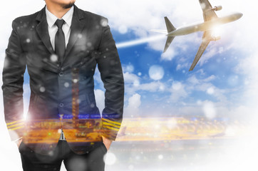 Double exposure of male pilot.
