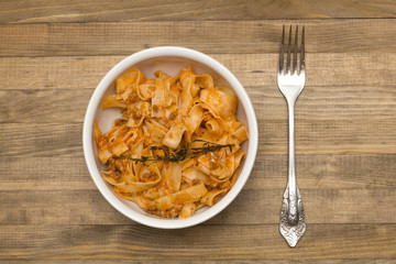 pasta  fettuccine bolognese in  dish