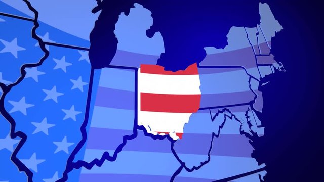 Ohio State Map USA United States America Flag 3d Animation