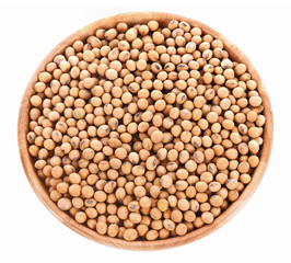 Soybean wooden bowl on white background