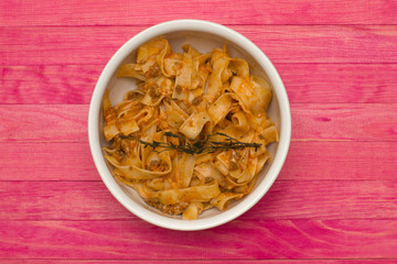 pasta  fettuccine bolognese in  dish