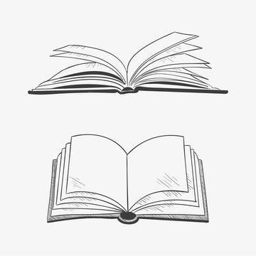 Opened books in hand drawn style