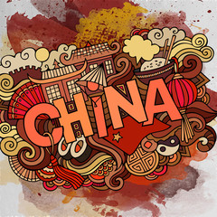 China country hand lettering and doodles elements