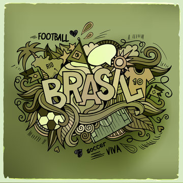 Brasil Summer Vector hand lettering and doodles elements