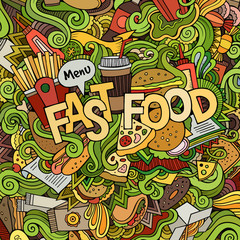Fast food hand lettering and doodles elements background