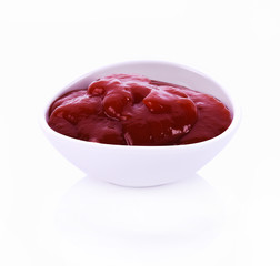Tomato sauce in  bowl on white background