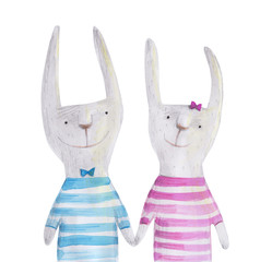 Obraz premium Two bunny. Watercolor illustration. Hand drawing