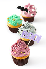 Halloween cupcakes isolated on white background

