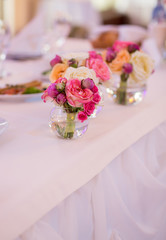 Close view at the floral wedding decorations