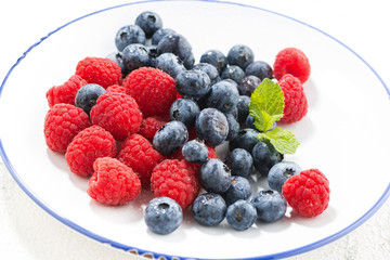 plate with fresh berries on a white background