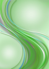 Greenish background with falling waves green shades coated bluish and rainbow strips 
