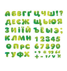 Cyrillic alphabet in nature green color. kid font element set. c