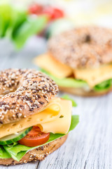 Breakfast Bagel (with cheese; selective focus)