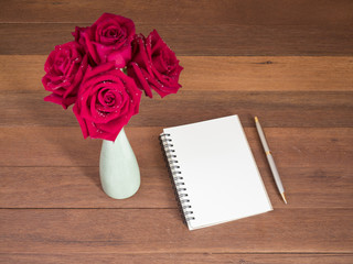 bouquet red rose flower and blank notebook 1