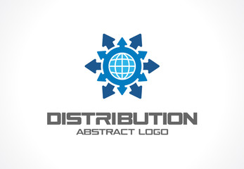 Abstract logo for business company. Corporate identity design element. Technology, Industrial, Logistic, Distribution Logotype idea. Arrow, globe, world, worldwide delivery concept. Vector icon