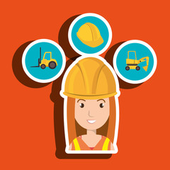 woman construction tool lift truck