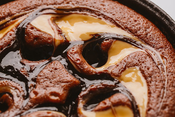 cake with truffle filling close up on a white background