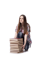 Student with books isolated on the white background