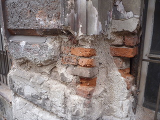 old ruined window wall from outdoor