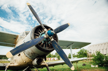 Airplanes standing on green grass. Ukraine, 2016