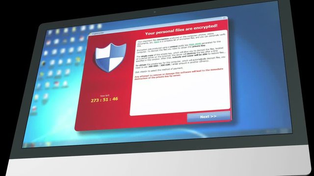 Cryptolocker-monitor in a black background-front view