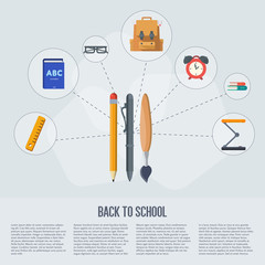 Back to school infographics concept icons flat design vector illustration. Concept icons of education and learning. Knowledge sign.